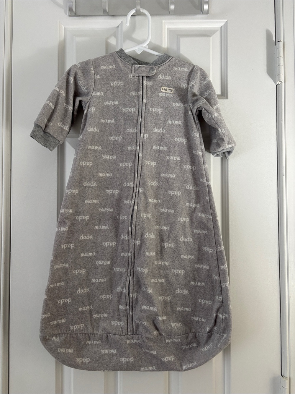 Carter's Gray Sleep Sack with Allover 'mama'/'dada' Print